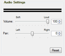 Audio Settings: Volume and Pan control