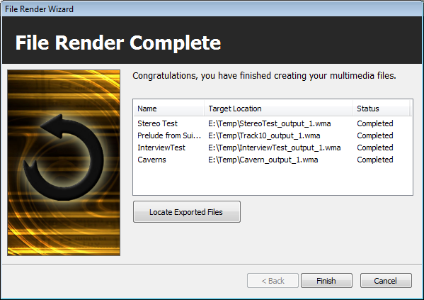 Finished rendering audio files