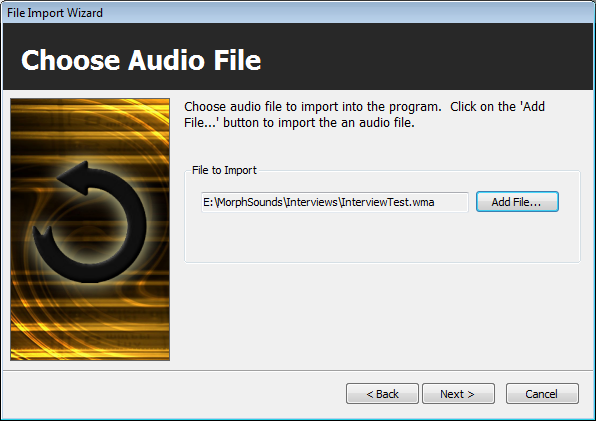 Import Wizard: choosing an audio file
